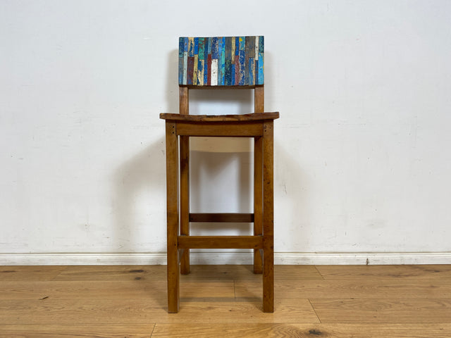 Boatwood by WMK # 1/3 Bunterschöner Barhocker aus altem Bootsholz, ein handgefertigtes Unikat aus massivem Teakholz # Barstuhl Hocker Sitzhocker Stuhl Küchenstuhl Holzstuhl Bar Stool Hausbar Gastro