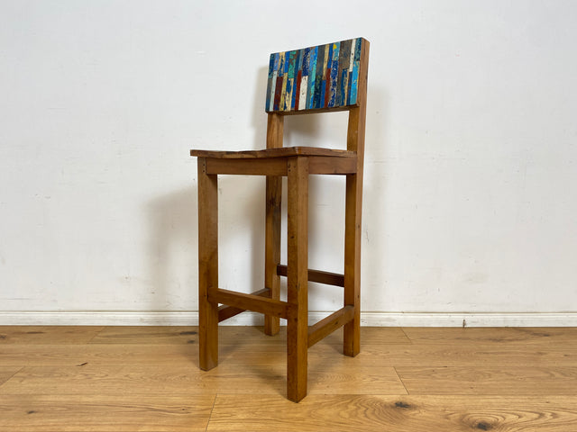 Boatwood by WMK # 1/3 Bunterschöner Barhocker aus altem Bootsholz, ein handgefertigtes Unikat aus massivem Teakholz # Barstuhl Hocker Sitzhocker Stuhl Küchenstuhl Holzstuhl Bar Stool Hausbar Gastro