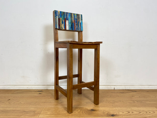 Boatwood by WMK # 1/3 Bunterschöner Barhocker aus altem Bootsholz, ein handgefertigtes Unikat aus massivem Teakholz # Barstuhl Hocker Sitzhocker Stuhl Küchenstuhl Holzstuhl Bar Stool Hausbar Gastro