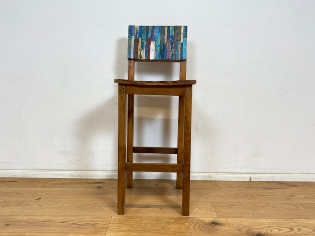 Boatwood by WMK # 1/3 Bunterschöner Barhocker aus altem Bootsholz, ein handgefertigtes Unikat aus massivem Teakholz # Barstuhl Hocker Sitzhocker Stuhl Küchenstuhl Holzstuhl Bar Stool Hausbar Gastro