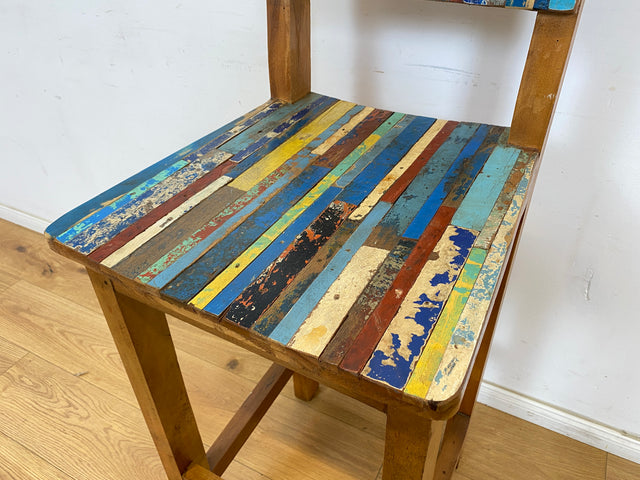 Boatwood by WMK # 1/3 Bunterschöner Barhocker aus altem Bootsholz, ein handgefertigtes Unikat aus massivem Teakholz # Barstuhl Hocker Sitzhocker Stuhl Küchenstuhl Holzstuhl Bar Stool Hausbar Gastro