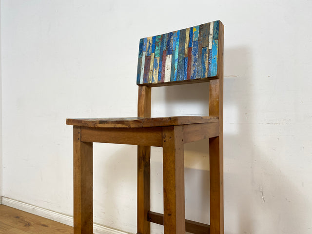 Boatwood by WMK # 1/3 Bunterschöner Barhocker aus altem Bootsholz, ein handgefertigtes Unikat aus massivem Teakholz # Barstuhl Hocker Sitzhocker Stuhl Küchenstuhl Holzstuhl Bar Stool Hausbar Gastro