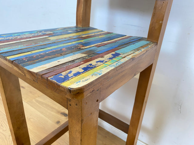 Boatwood by WMK # 1/3 Bunterschöner Barhocker aus altem Bootsholz, ein handgefertigtes Unikat aus massivem Teakholz # Barstuhl Hocker Sitzhocker Stuhl Küchenstuhl Holzstuhl Bar Stool Hausbar Gastro