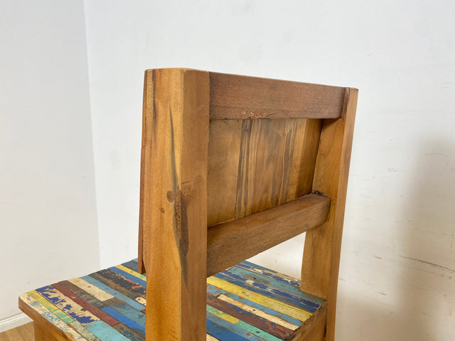 Boatwood by WMK # 1/3 Bunterschöner Barhocker aus altem Bootsholz, ein handgefertigtes Unikat aus massivem Teakholz # Barstuhl Hocker Sitzhocker Stuhl Küchenstuhl Holzstuhl Bar Stool Hausbar Gastro
