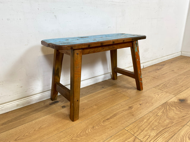 Boatwood by WMK # Meeresblaue 75cm lange Sitzbank aus altem Bootsholz, ein handgefertigtes Unikat aus massivem Teakholz # Bank Holzbank Bench Gartenbank Küchenbank Gartenmöbel Balkonmöbel Treibholz