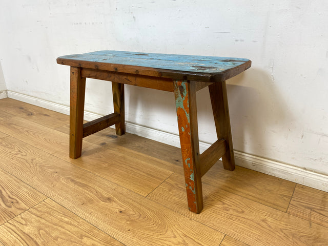 Boatwood by WMK # Meeresblaue 75cm lange Sitzbank aus altem Bootsholz, ein handgefertigtes Unikat aus massivem Teakholz # Bank Holzbank Bench Gartenbank Küchenbank Gartenmöbel Balkonmöbel Treibholz