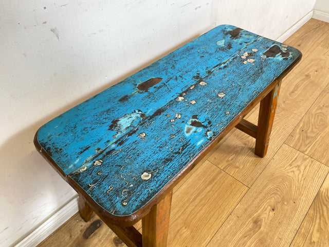 Boatwood by WMK # Meeresblaue 75cm lange Sitzbank aus altem Bootsholz, ein handgefertigtes Unikat aus massivem Teakholz # Bank Holzbank Bench Gartenbank Küchenbank Gartenmöbel Balkonmöbel Treibholz