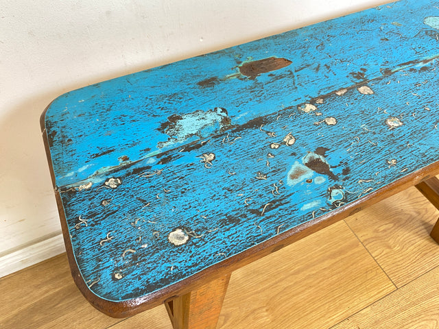 Boatwood by WMK # Meeresblaue 75cm lange Sitzbank aus altem Bootsholz, ein handgefertigtes Unikat aus massivem Teakholz # Bank Holzbank Bench Gartenbank Küchenbank Gartenmöbel Balkonmöbel Treibholz