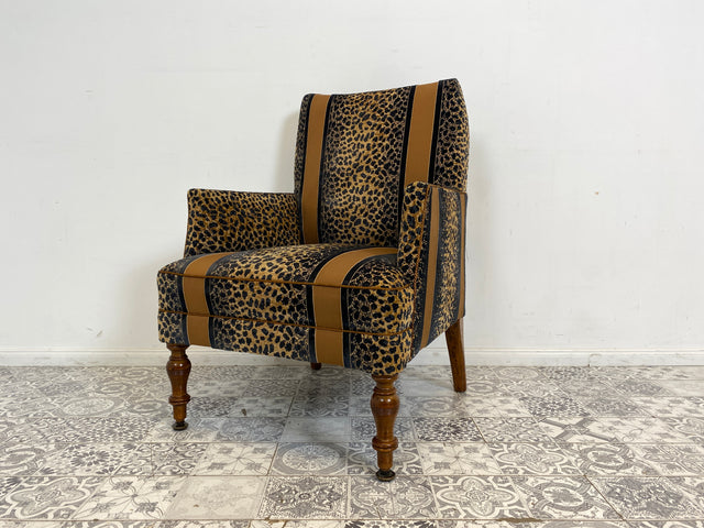 WMK Roawrr! Besonders schöner und sehr bequemer antiker Sessel mit neuwertigem und hochwertigem Bezug in Leoparden Muster # Salonsessel Armlehnenstuhl Armchair Stuhl Lesesessel Vintage Jugendstil