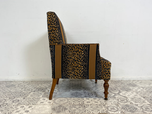 WMK Roawrr! Besonders schöner und sehr bequemer antiker Sessel mit neuwertigem und hochwertigem Bezug in Leoparden Muster # Salonsessel Armlehnenstuhl Armchair Stuhl Lesesessel Vintage Jugendstil