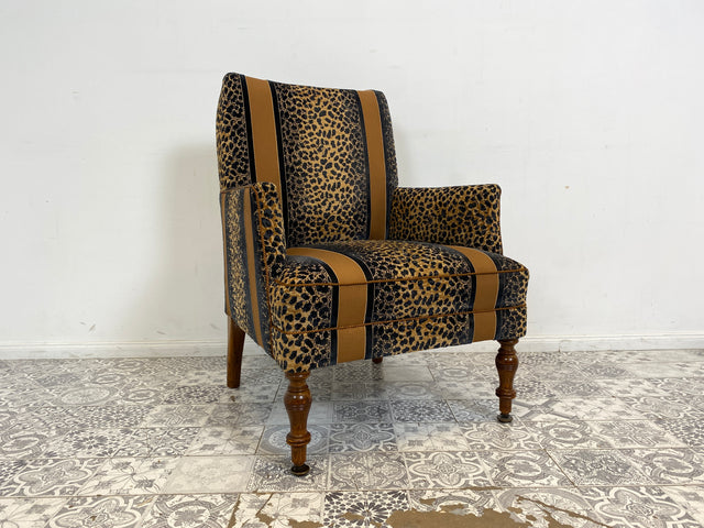 WMK Roawrr! Besonders schöner und sehr bequemer antiker Sessel mit neuwertigem und hochwertigem Bezug in Leoparden Muster # Salonsessel Armlehnenstuhl Armchair Stuhl Lesesessel Vintage Jugendstil