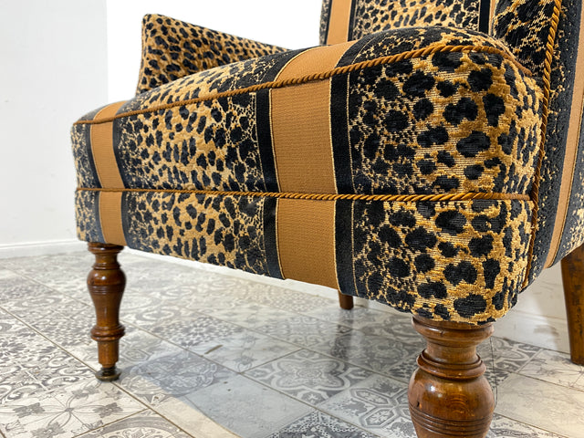 WMK Roawrr! Besonders schöner und sehr bequemer antiker Sessel mit neuwertigem und hochwertigem Bezug in Leoparden Muster # Salonsessel Armlehnenstuhl Armchair Stuhl Lesesessel Vintage Jugendstil