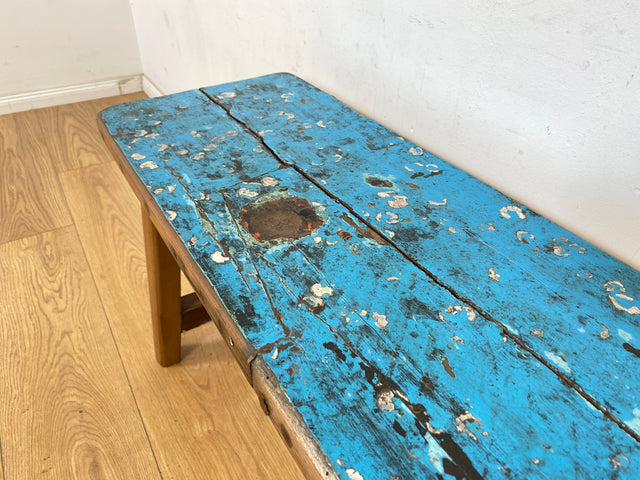 Boatwood by WMK # Meeresblaue 100cm lange Sitzbank aus altem Bootsholz, ein handgefertigtes Unikat aus massivem Teakholz # Bank Holzbank Gartenbank Bench Küchenbank Gartenmöbel Balkonmöbel Treibholz