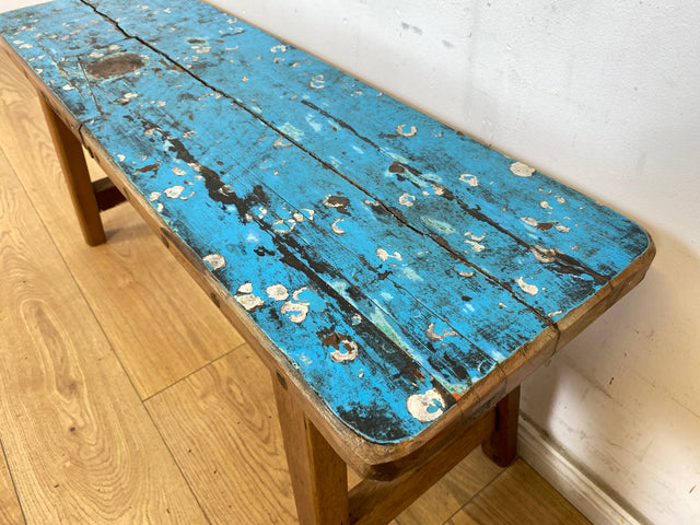 Boatwood by WMK # Meeresblaue 100cm lange Sitzbank aus altem Bootsholz, ein handgefertigtes Unikat aus massivem Teakholz # Bank Holzbank Gartenbank Bench Küchenbank Gartenmöbel Balkonmöbel Treibholz