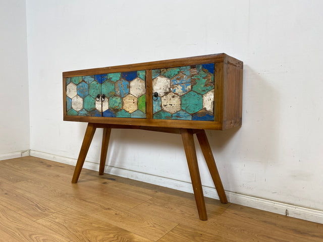 Boatwood by WMK # Detailreiche & nachhaltige Kommode aus altem Bootsholz, ein handgefertigtes Unikat aus massivem Teakholz # Sideboard Schrank Anrichte Flurkommode Konsole TV-Lowboard Bootsmöbel Teak