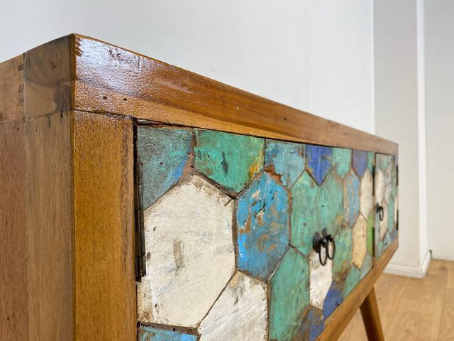Boatwood by WMK # Detailreiche & nachhaltige Kommode aus altem Bootsholz, ein handgefertigtes Unikat aus massivem Teakholz # Sideboard Schrank Anrichte Flurkommode Konsole TV-Lowboard Bootsmöbel Teak