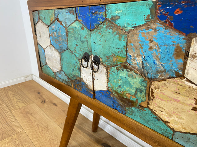 Boatwood by WMK # Detailreiche & nachhaltige Kommode aus altem Bootsholz, ein handgefertigtes Unikat aus massivem Teakholz # Sideboard Schrank Anrichte Flurkommode Konsole TV-Lowboard Bootsmöbel Teak