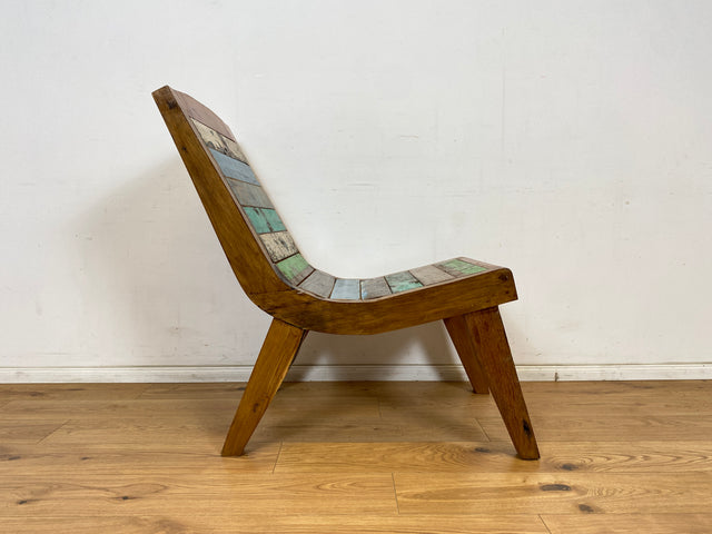 Boatwood by WMK # 1/3 Formschöner Sessel aus altem Bootsholz, ein handgefertigtes Unikat aus massivem Teakholz # Relaxsessel Holzsessel Gartenliege Liege Sonnenliege Gartenmöbel Balkonmöbel Bootsmöbel