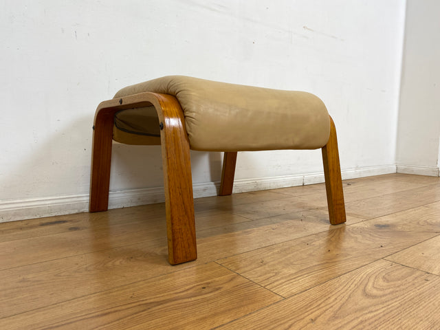 Eleganter norwegischer Designer Fußhocker von Rybo Rykken mit beigem Echtleder Bezug