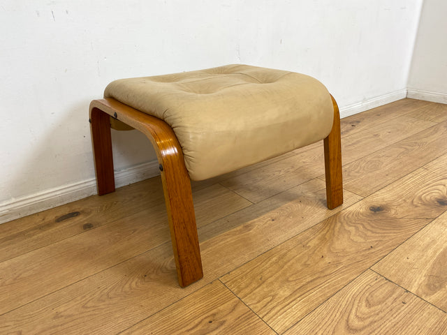 Eleganter norwegischer Designer Fußhocker von Rybo Rykken mit beigem Echtleder Bezug