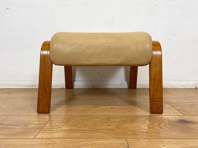 Eleganter norwegischer Designer Fußhocker von Rybo Rykken mit beigem Echtleder Bezug