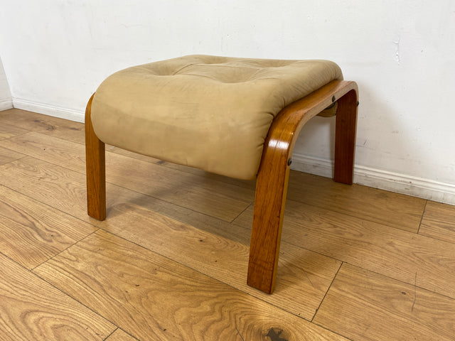 Eleganter norwegischer Designer Fußhocker von Rybo Rykken mit beigem Echtleder Bezug