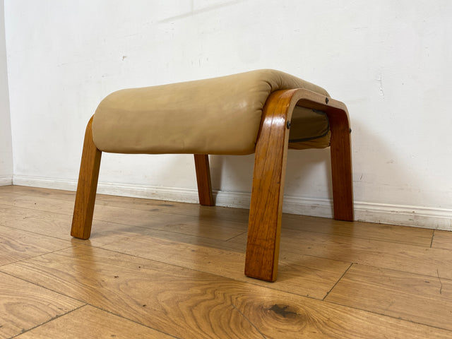 Eleganter norwegischer Designer Fußhocker von Rybo Rykken mit beigem Echtleder Bezug