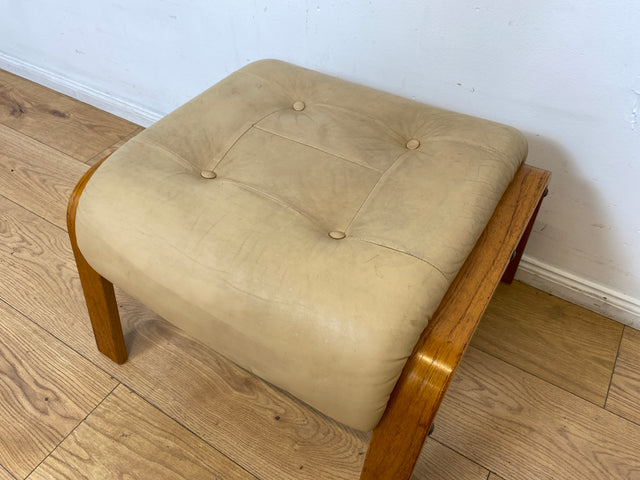 Eleganter norwegischer Designer Fußhocker von Rybo Rykken mit beigem Echtleder Bezug