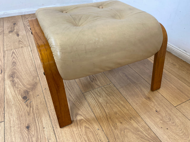 Eleganter norwegischer Designer Fußhocker von Rybo Rykken mit beigem Echtleder Bezug