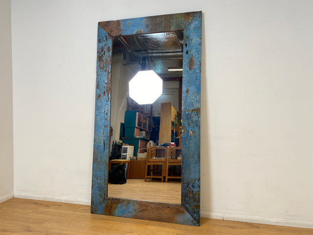 Boatwood by WMK I Meeresblauer 100x200cm großer Spiegel I handgefertigtes Unikat aus altem Bootsholz in Originalfarbe I Wandspiegel Standspiegel Ganzkörperspiegel Flurspiegel Garderobe Berlin Hof Ulm