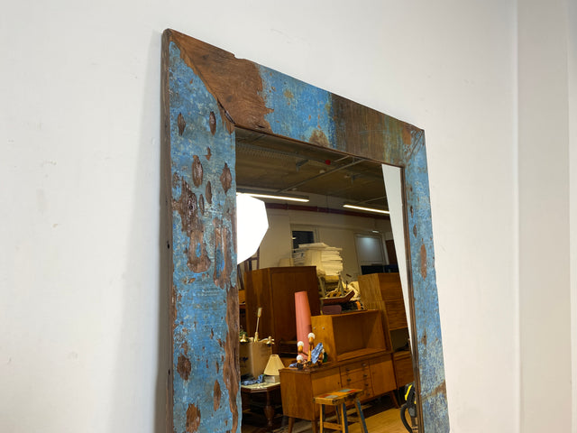 Boatwood by WMK I Meeresblauer 100x200cm großer Spiegel I handgefertigtes Unikat aus altem Bootsholz in Originalfarbe I Wandspiegel Standspiegel Ganzkörperspiegel Flurspiegel Garderobe Berlin Hof Ulm