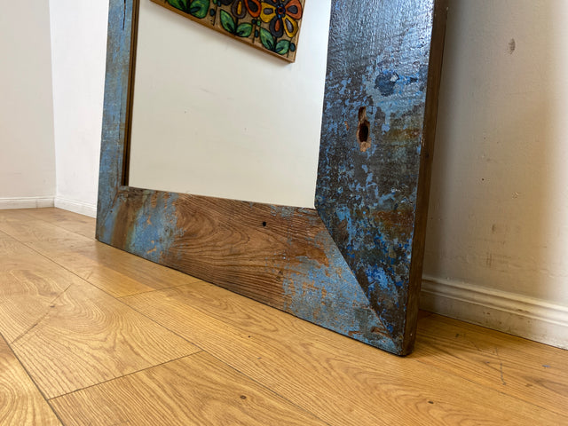 Boatwood by WMK I Meeresblauer 100x200cm großer Spiegel I handgefertigtes Unikat aus altem Bootsholz in Originalfarbe I Wandspiegel Standspiegel Ganzkörperspiegel Flurspiegel Garderobe Berlin Hof Ulm