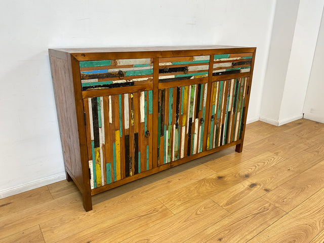 Boatwood by WMK I Einzigartiges Sideboard mit Schubladen I Handgefertigtes Unikat aus altem Bootsholz I Teakholz massiv I Kommode Schrank Anrichte Wäschekommode Schubladenkommode Berlin Bayern Kiel