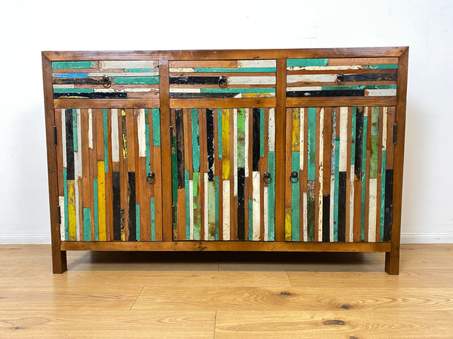 Boatwood by WMK I Einzigartiges Sideboard mit Schubladen I Handgefertigtes Unikat aus altem Bootsholz I Teakholz massiv I Kommode Schrank Anrichte Wäschekommode Schubladenkommode Berlin Bayern Kiel