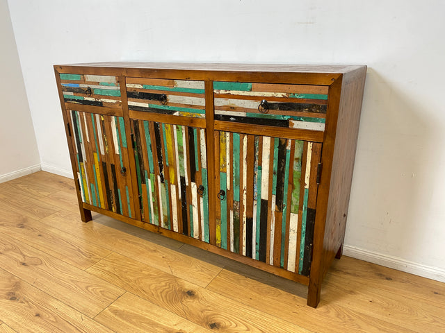 Boatwood by WMK I Einzigartiges Sideboard mit Schubladen I Handgefertigtes Unikat aus altem Bootsholz I Teakholz massiv I Kommode Schrank Anrichte Wäschekommode Schubladenkommode Berlin Bayern Kiel