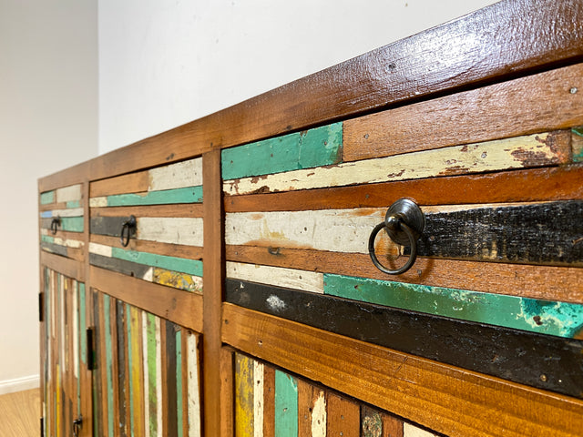 Boatwood by WMK I Einzigartiges Sideboard mit Schubladen I Handgefertigtes Unikat aus altem Bootsholz I Teakholz massiv I Kommode Schrank Anrichte Wäschekommode Schubladenkommode Berlin Bayern Kiel