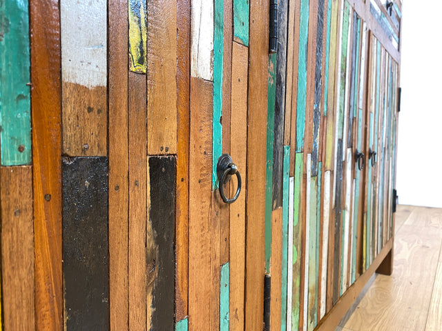 Boatwood by WMK I Einzigartiges Sideboard mit Schubladen I Handgefertigtes Unikat aus altem Bootsholz I Teakholz massiv I Kommode Schrank Anrichte Wäschekommode Schubladenkommode Berlin Bayern Kiel