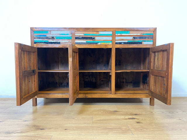 Boatwood by WMK I Einzigartiges Sideboard mit Schubladen I Handgefertigtes Unikat aus altem Bootsholz I Teakholz massiv I Kommode Schrank Anrichte Wäschekommode Schubladenkommode Berlin Bayern Kiel