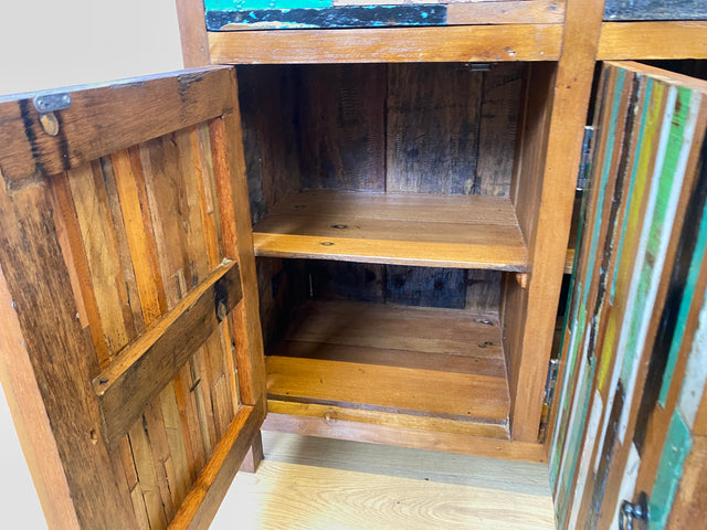 Boatwood by WMK I Einzigartiges Sideboard mit Schubladen I Handgefertigtes Unikat aus altem Bootsholz I Teakholz massiv I Kommode Schrank Anrichte Wäschekommode Schubladenkommode Berlin Bayern Kiel