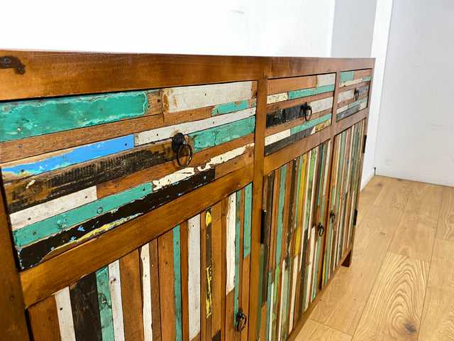 Boatwood by WMK I Einzigartiges Sideboard mit Schubladen I Handgefertigtes Unikat aus altem Bootsholz I Teakholz massiv I Kommode Schrank Anrichte Wäschekommode Schubladenkommode Berlin Bayern Kiel