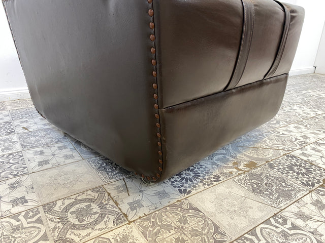 WMK # Hochwertiger und sehr gut erhaltener Mid-Century Sessel mit gestepptem braunem Echtlederbezug # Clubsessel Ledersessel Stuhl Sitzgarnitur Sitzgruppe Sofa Leder Vintage Retro