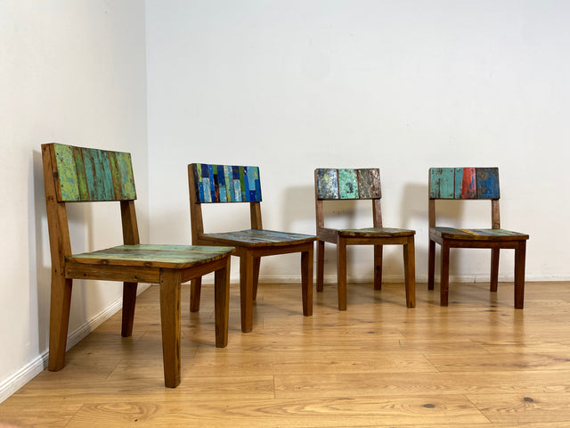 Boatwood by WMK # 1/4Einzigartiger und sehr robuster Stuhl aus altem Bootsholz mit original Bootsfarben, ein handgefertigtes Unikat aus massivem Teakholz # Esszimmerstuhl Küchenstuhl Holzstuhl Chair