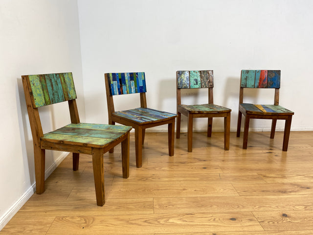 Boatwood by WMK # 1/4Einzigartiger und sehr robuster Stuhl aus altem Bootsholz mit original Bootsfarben, ein handgefertigtes Unikat aus massivem Teakholz # Esszimmerstuhl Küchenstuhl Holzstuhl Chair