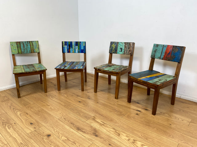 Boatwood by WMK # 1/4Einzigartiger und sehr robuster Stuhl aus altem Bootsholz mit original Bootsfarben, ein handgefertigtes Unikat aus massivem Teakholz # Esszimmerstuhl Küchenstuhl Holzstuhl Chair