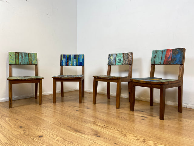 Boatwood by WMK # 1/4Einzigartiger und sehr robuster Stuhl aus altem Bootsholz mit original Bootsfarben, ein handgefertigtes Unikat aus massivem Teakholz # Esszimmerstuhl Küchenstuhl Holzstuhl Chair