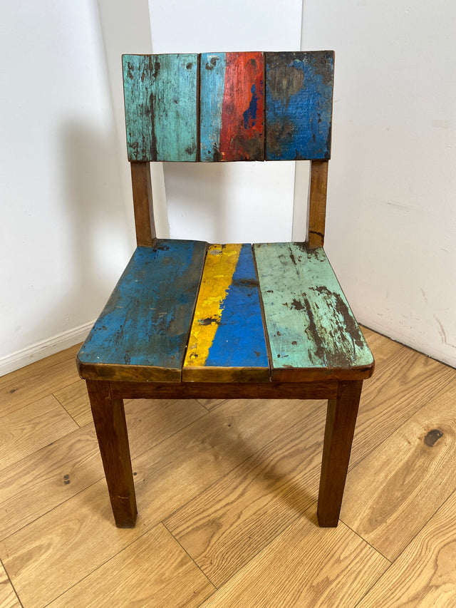 Boatwood by WMK # 1/4Einzigartiger und sehr robuster Stuhl aus altem Bootsholz mit original Bootsfarben, ein handgefertigtes Unikat aus massivem Teakholz # Esszimmerstuhl Küchenstuhl Holzstuhl Chair