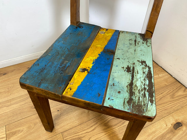 Boatwood by WMK # 1/4Einzigartiger und sehr robuster Stuhl aus altem Bootsholz mit original Bootsfarben, ein handgefertigtes Unikat aus massivem Teakholz # Esszimmerstuhl Küchenstuhl Holzstuhl Chair