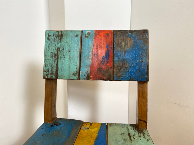 Boatwood by WMK # 1/4Einzigartiger und sehr robuster Stuhl aus altem Bootsholz mit original Bootsfarben, ein handgefertigtes Unikat aus massivem Teakholz # Esszimmerstuhl Küchenstuhl Holzstuhl Chair