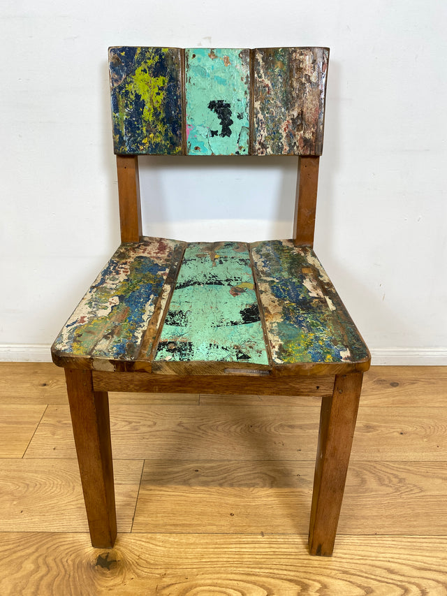 Boatwood by WMK # 1/4Einzigartiger und sehr robuster Stuhl aus altem Bootsholz mit original Bootsfarben, ein handgefertigtes Unikat aus massivem Teakholz # Esszimmerstuhl Küchenstuhl Holzstuhl Chair