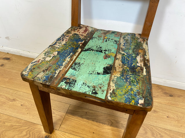 Boatwood by WMK # 1/4Einzigartiger und sehr robuster Stuhl aus altem Bootsholz mit original Bootsfarben, ein handgefertigtes Unikat aus massivem Teakholz # Esszimmerstuhl Küchenstuhl Holzstuhl Chair